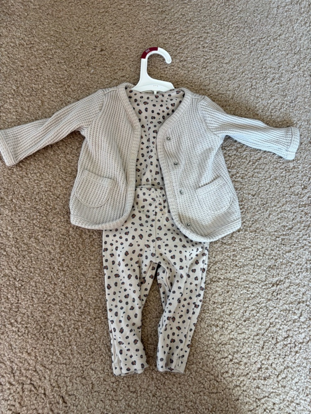 Carter's Neutral Waffle Knit Set with Leopard Spot Accents